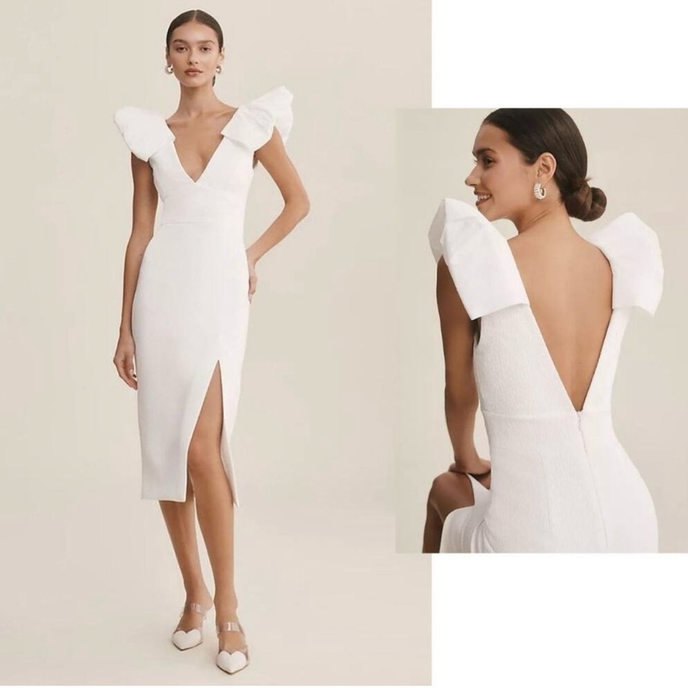 Rebecca Vallance
Puff Sleeve V Neck Midi Dress 4 NWT White